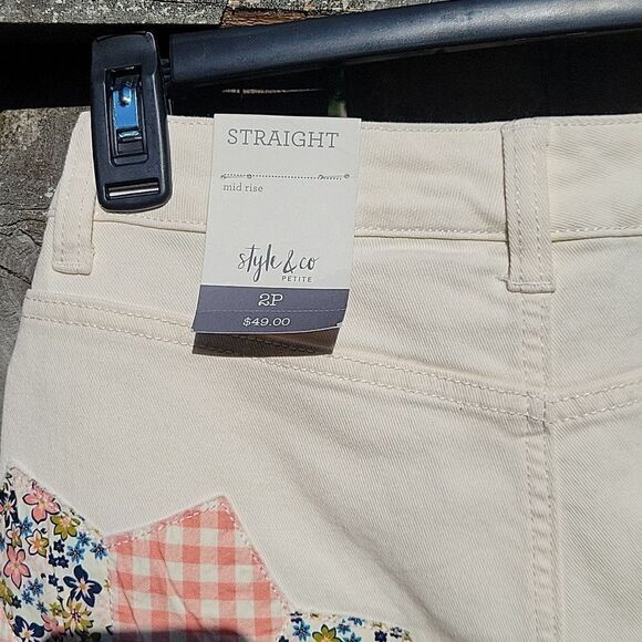 🦋Cropped high rise Embellished denim pant size Mom jeans comfortable 2P - Picture 10 of 11